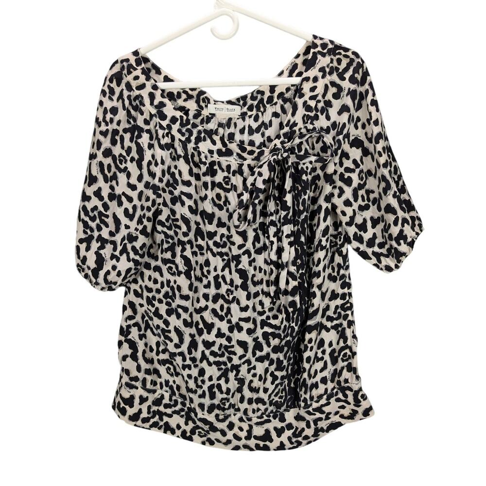 White House Black Market Silk Shirt Womens Large Leopard cheetah print Preppy